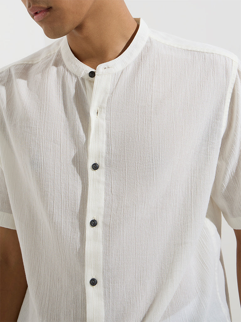 ETA White Crinkle-Textured Relaxed-Fit Cotton Shirt