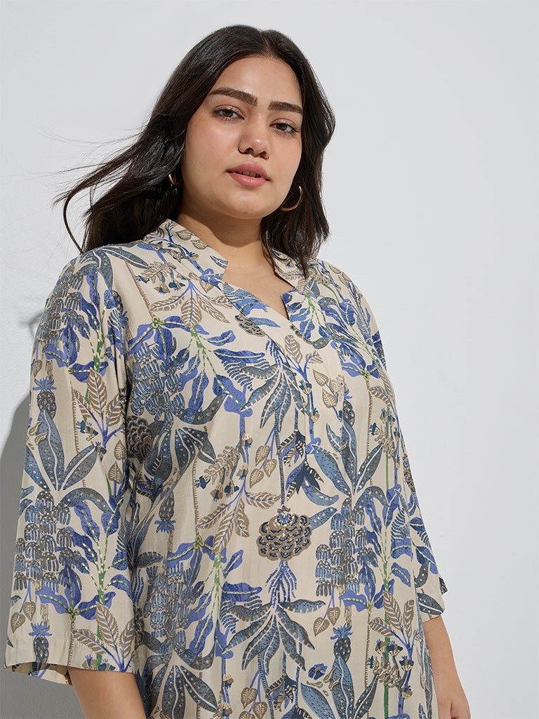 Westside Diza Women's Beige Botanical-Inspired A-Line Kurta for Work Wear Zoom View
