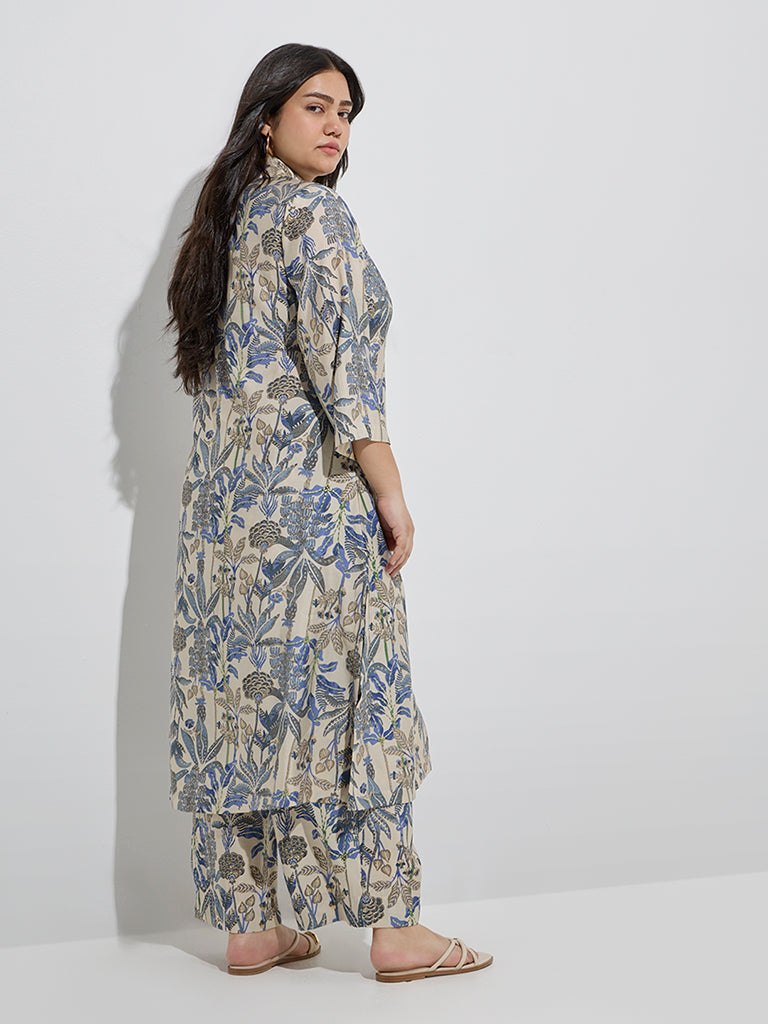 Westside Diza Women's Beige Botanical-Inspired A-Line Kurta for Work Wear Back View
