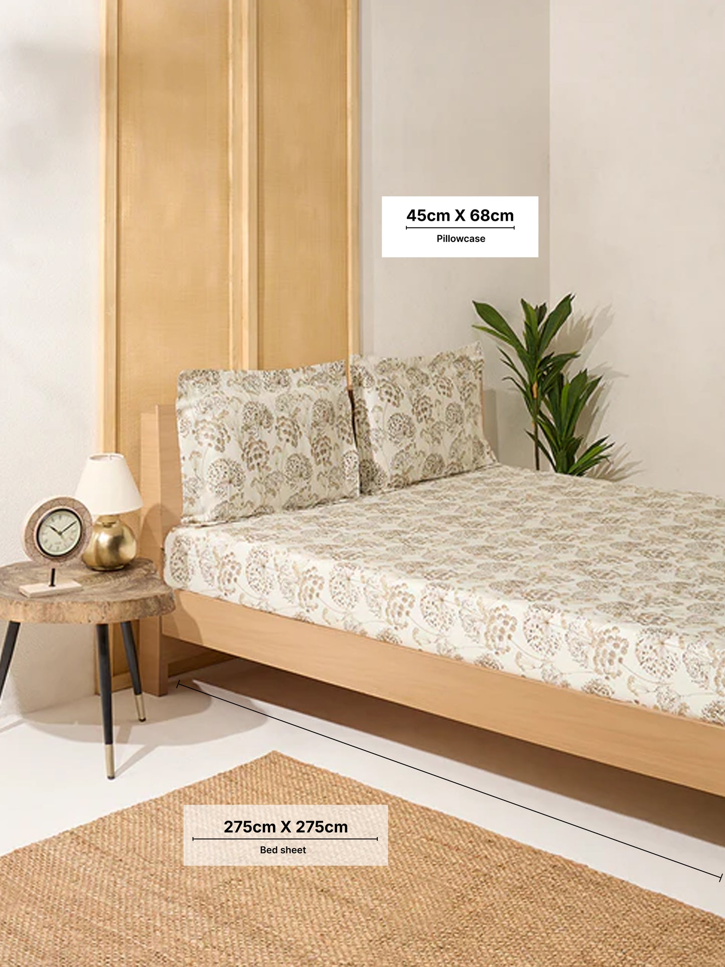 Westside Home Beige Floral Patterned King Bed Sheet Set