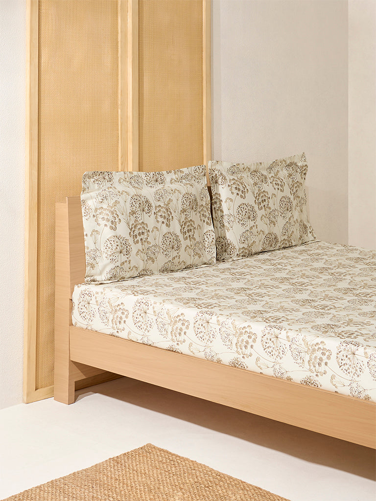 Westside Home Beige Floral Patterned King Bed Sheet Set