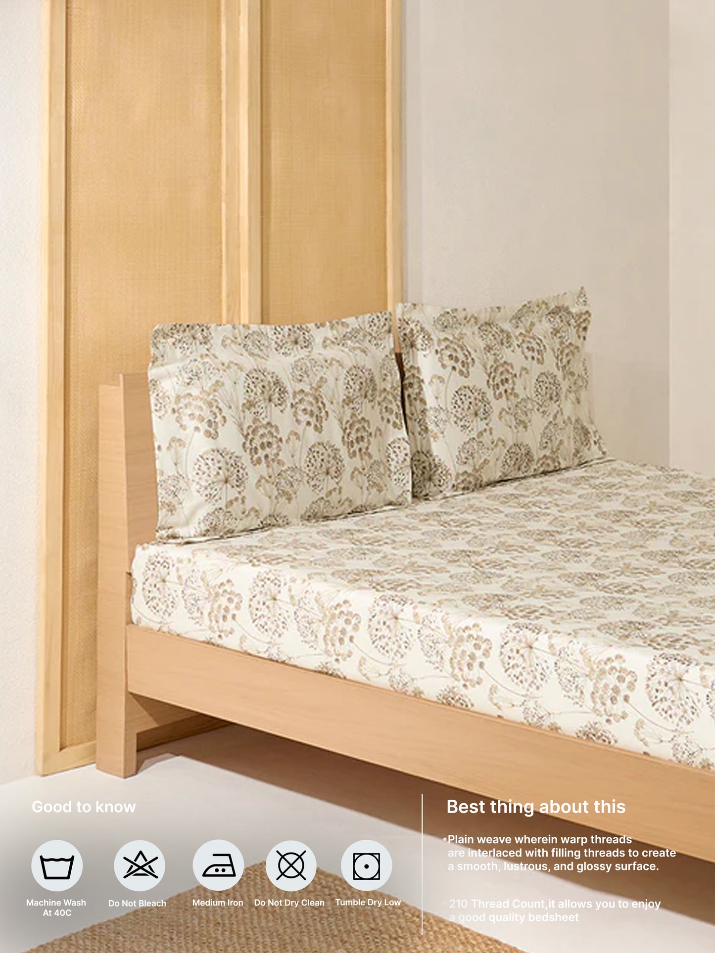 Westside Home Beige Floral Patterned King Bed Sheet Set