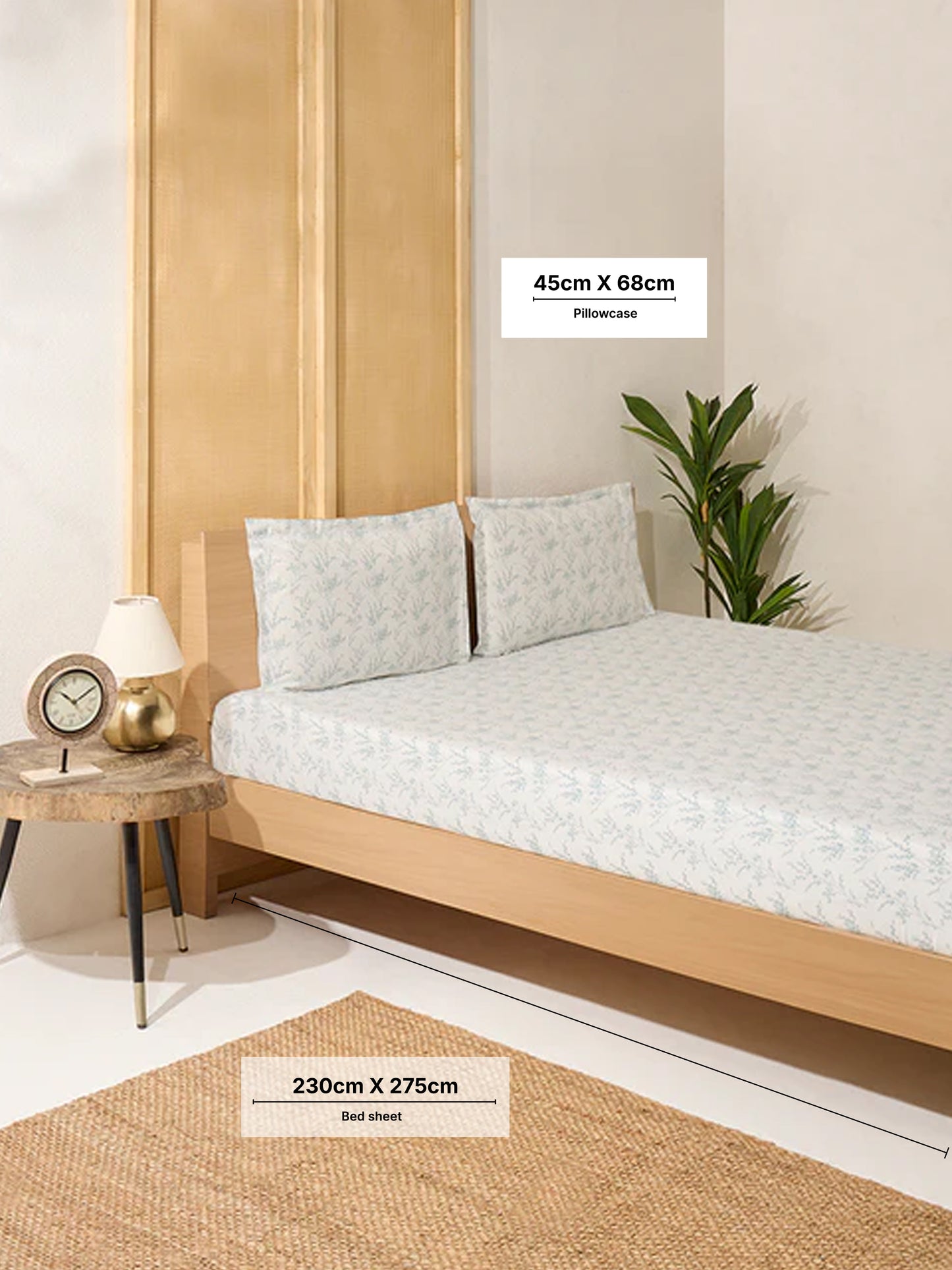 Westside Home Blue Botanical Printed Queen Bed Sheet Set