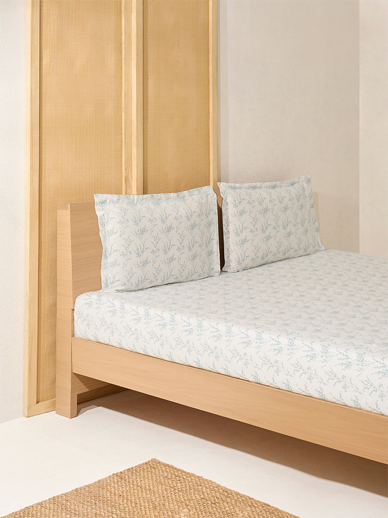 Westside Home Blue Botanical Printed Queen Bed Sheet Set