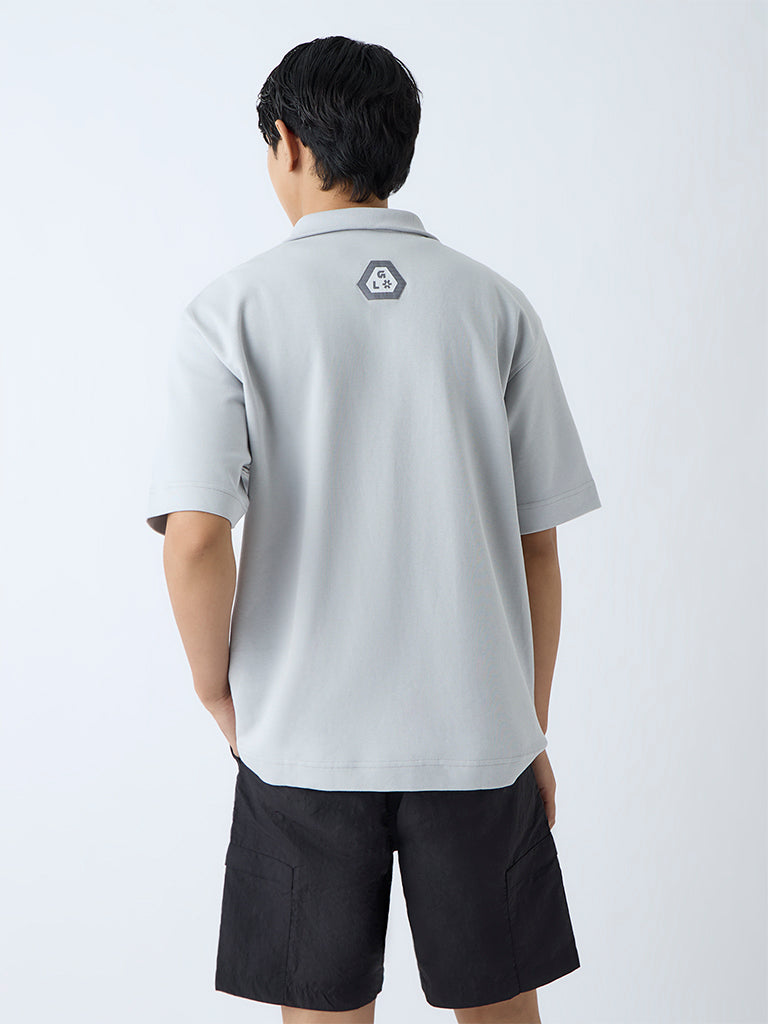 Studiofit Light Grey Relaxed-Fit Quarter-Zip T-Shirt