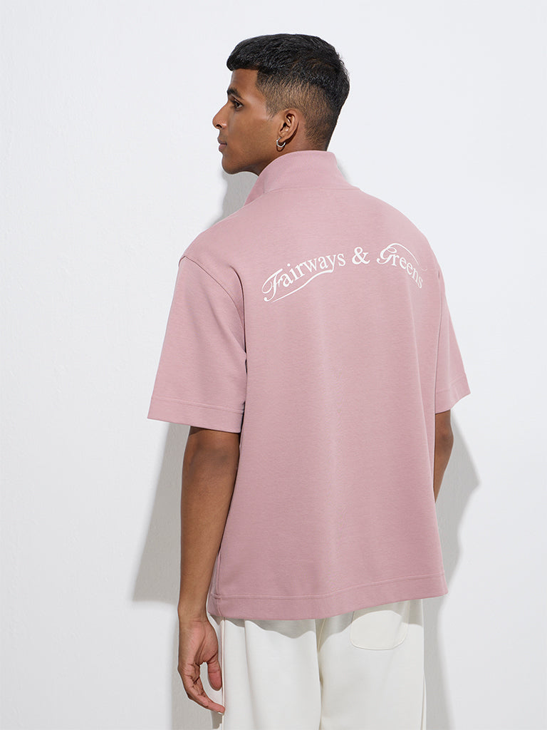 Studiofit Dusty Pink Relaxed-Fit Quarter-Zip T-Shirt