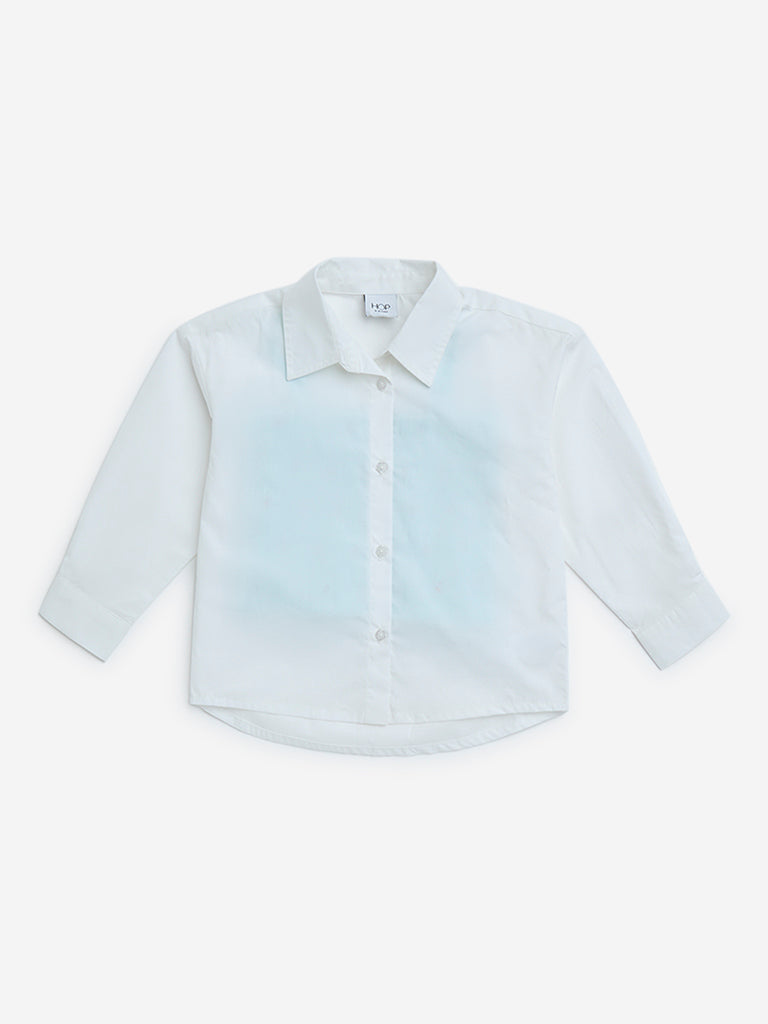 Westside HOP Kids Girls' White Cotton Shirt with Inner Top for Casual Wear Front View
