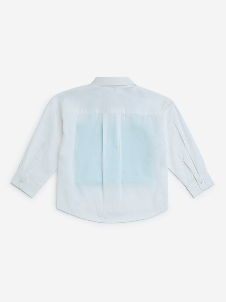 Westside HOP Kids Girls' White Cotton Shirt with Inner Top for Casual Wear Back View