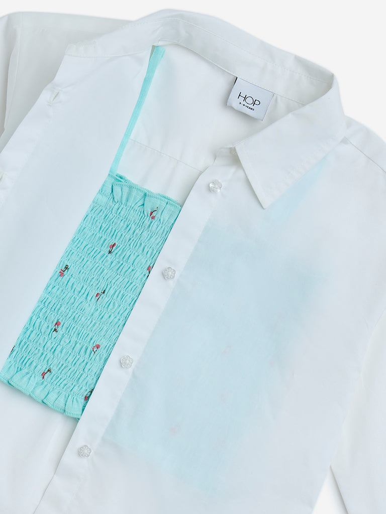 Westside HOP Kids Girls' White Cotton Shirt with Inner Top for Casual Wear Zoom View