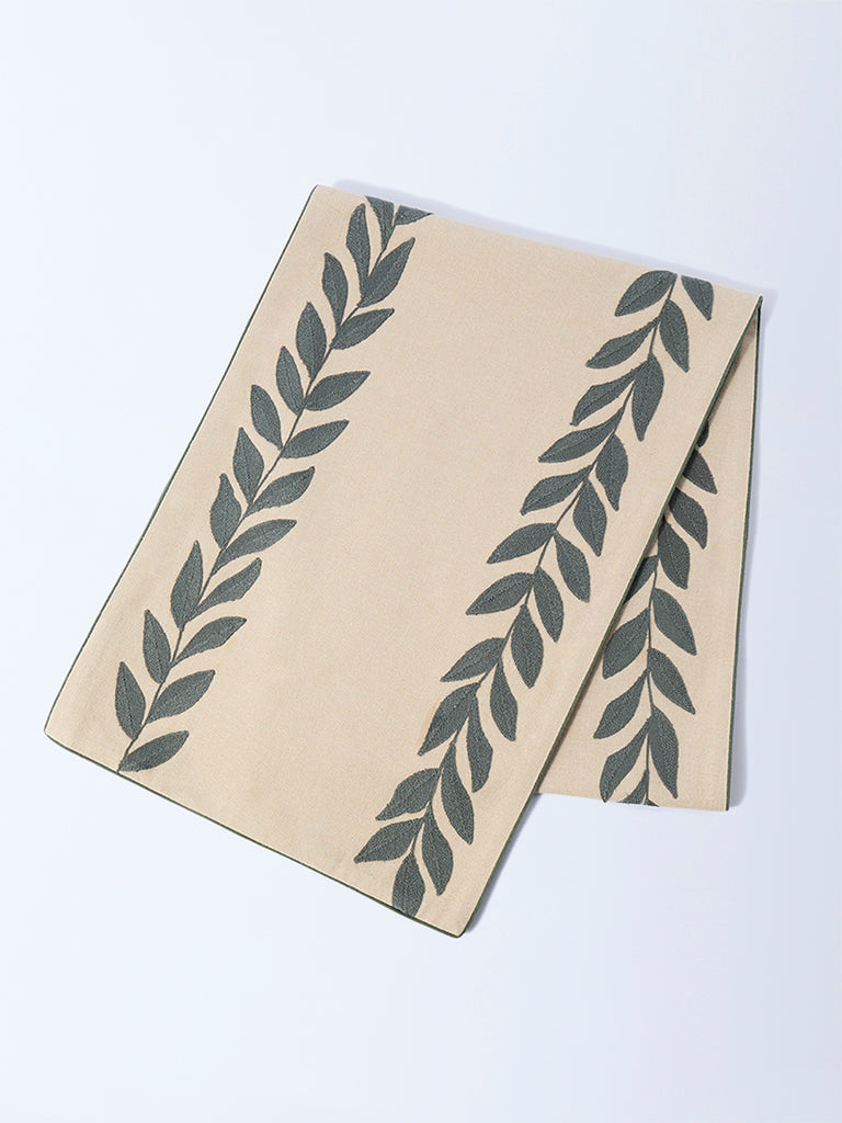 Westside Home Beige Leaf Design Table Runner