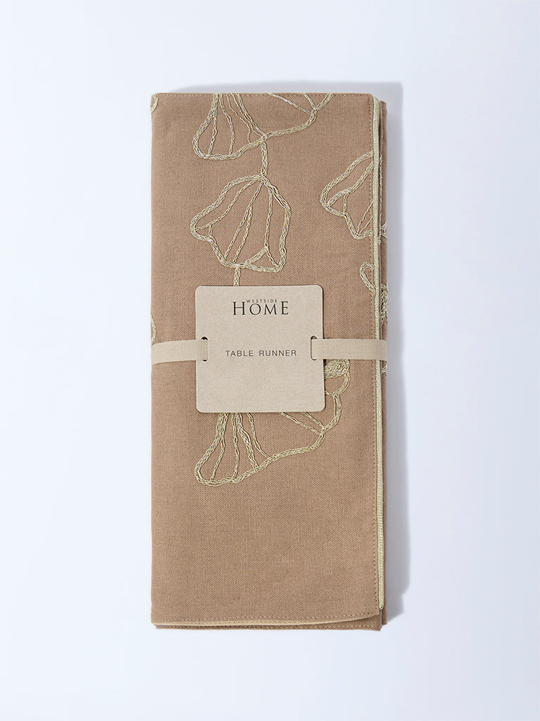 Westside Home Gold Floral Embroidered Table Runner