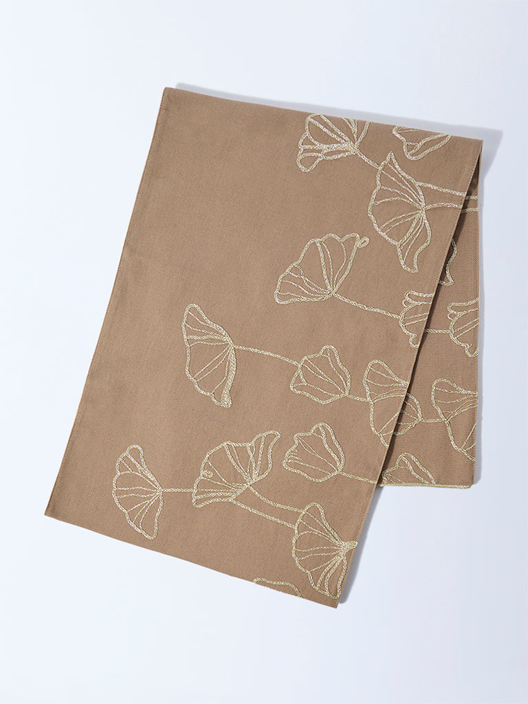 Westside Home Gold Floral Embroidered Table Runner