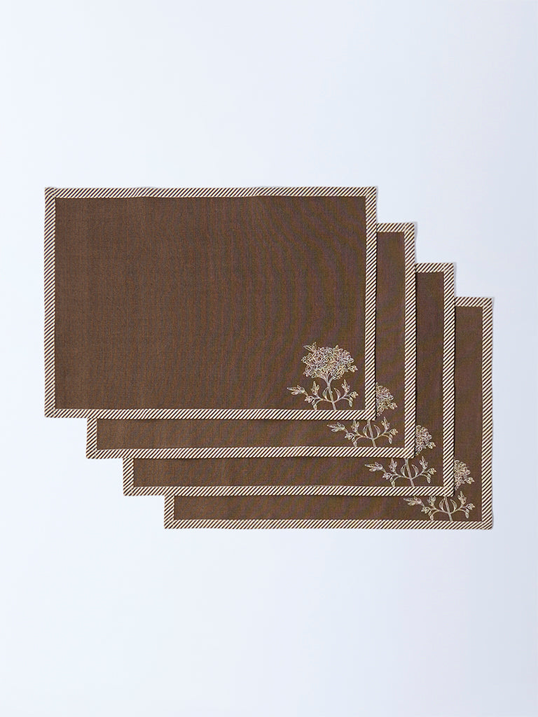 Westside Home Brown Floral Pattern Placemats (Set of 4)