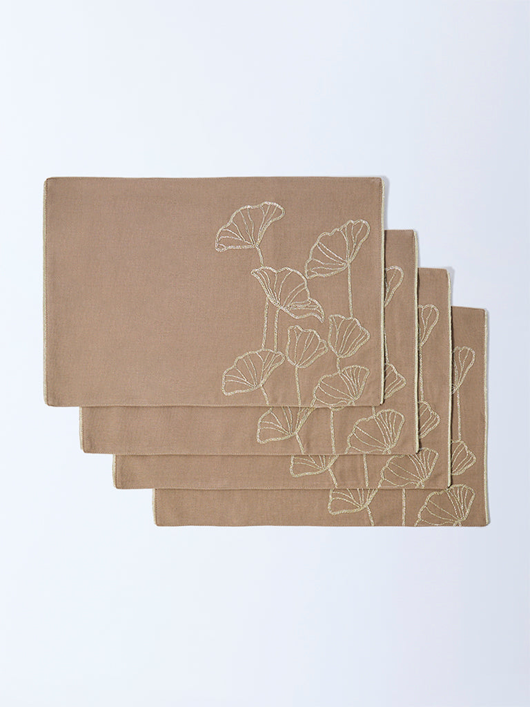 Westside Home Gold Floral Embroidered Placemats (Set of 4)