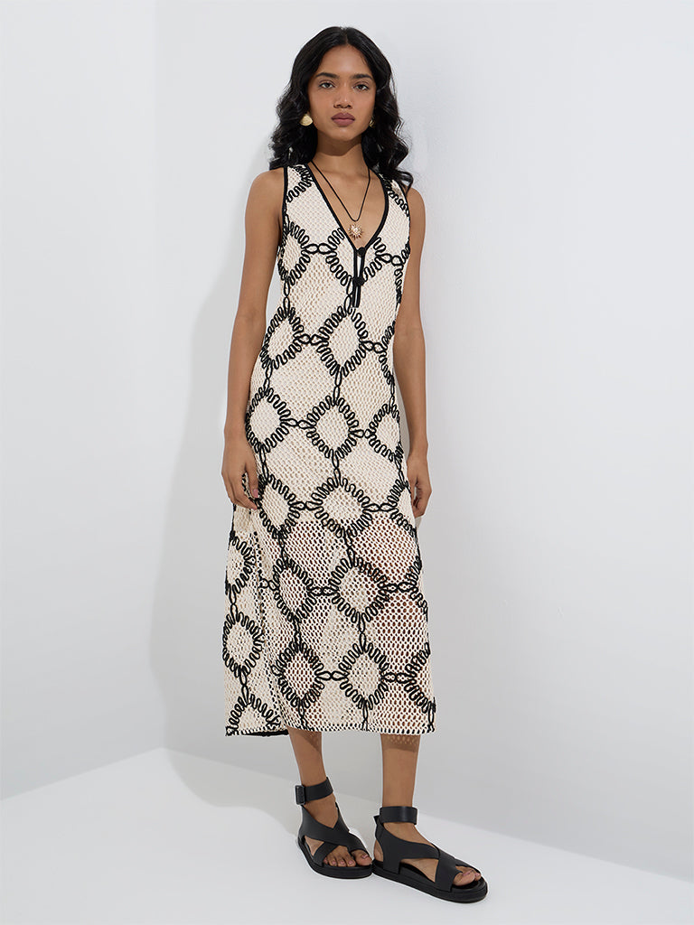 LOV Off-White Crochet-Detailed Straight Dress