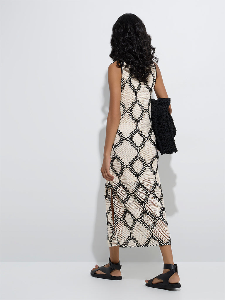 LOV Off-White Crochet-Detailed Straight Dress