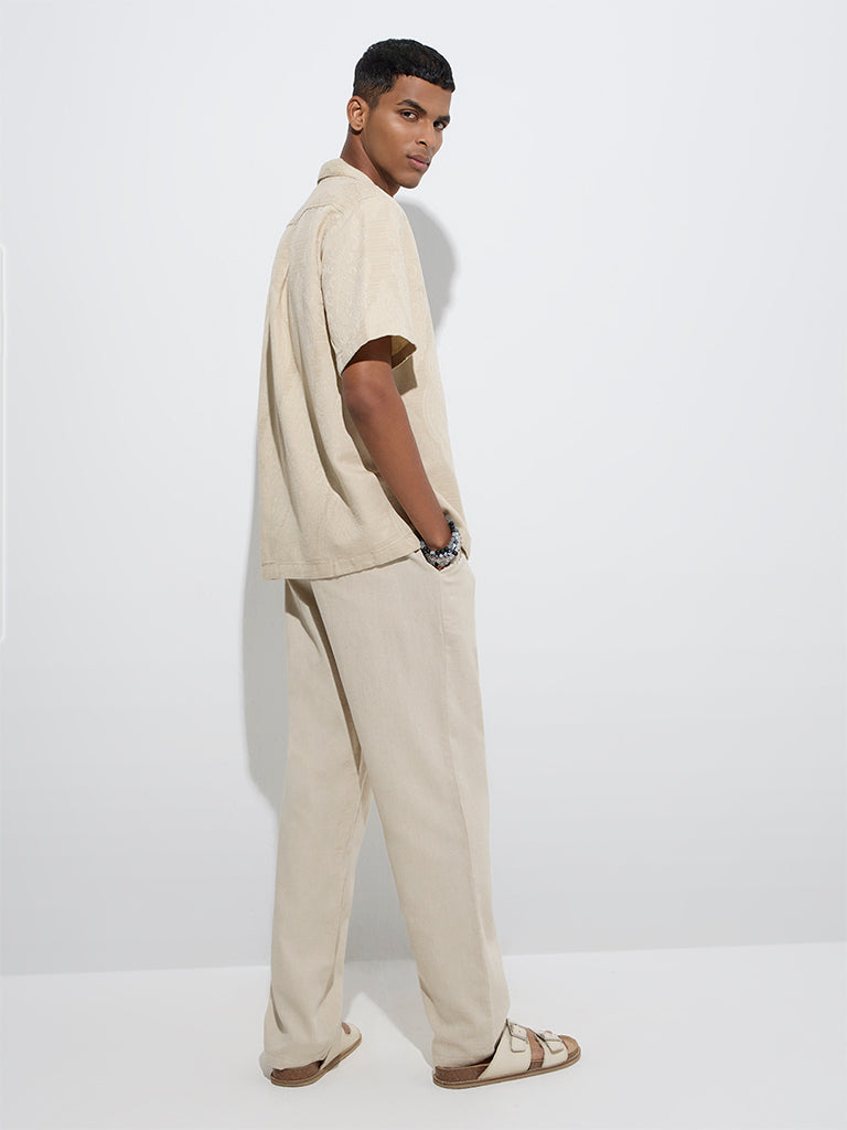 Westside ETA Men's Beige Relaxed-Fit Mid-Rise Cotton-Blend Chinos for Casual Wear Back View