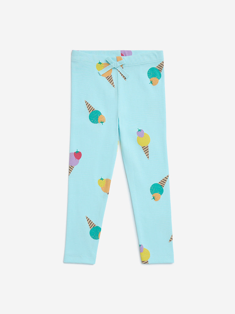 Buy HOP Kids Aqua Ice Cream Detailed Cotton-Blend Leggings from