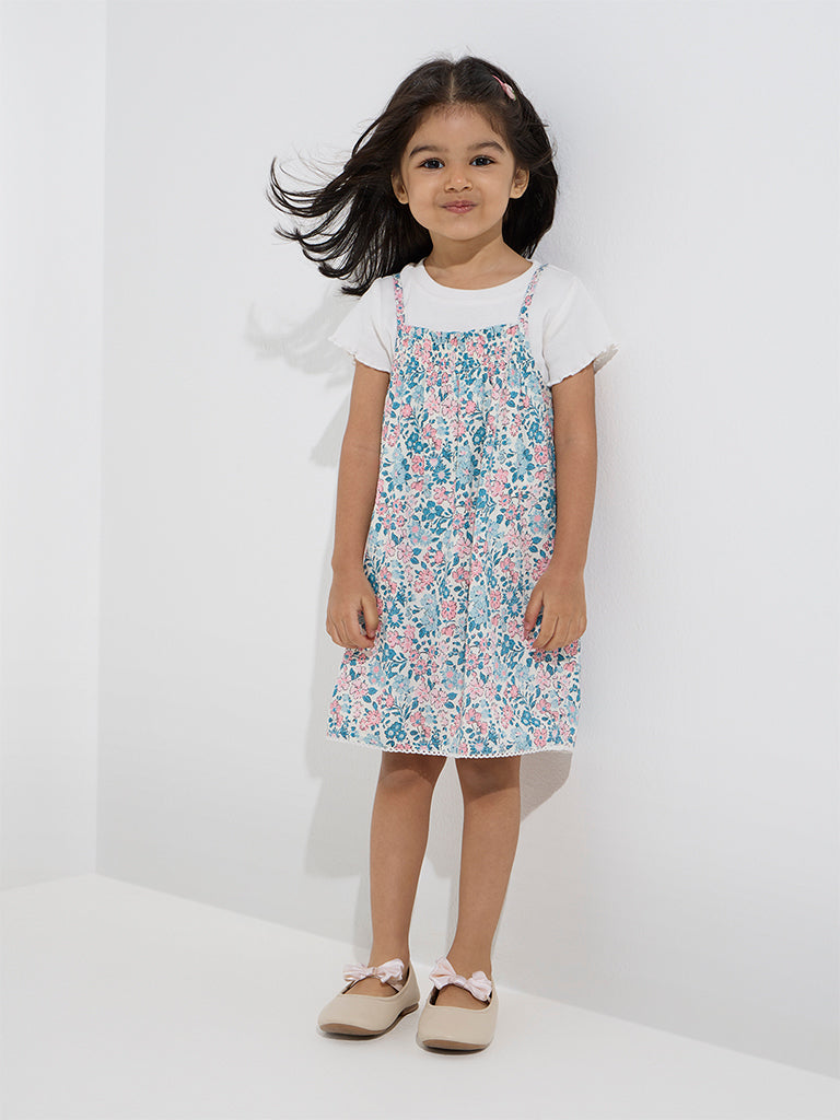 Buy HOP Kids Multicolour Floral Cotton Pinafore and T-Shirt Set