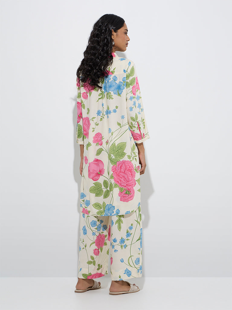 Westside Utsa Women's Multicolour Botanical-Inspired A-Line Kurta for Work Wear Back View