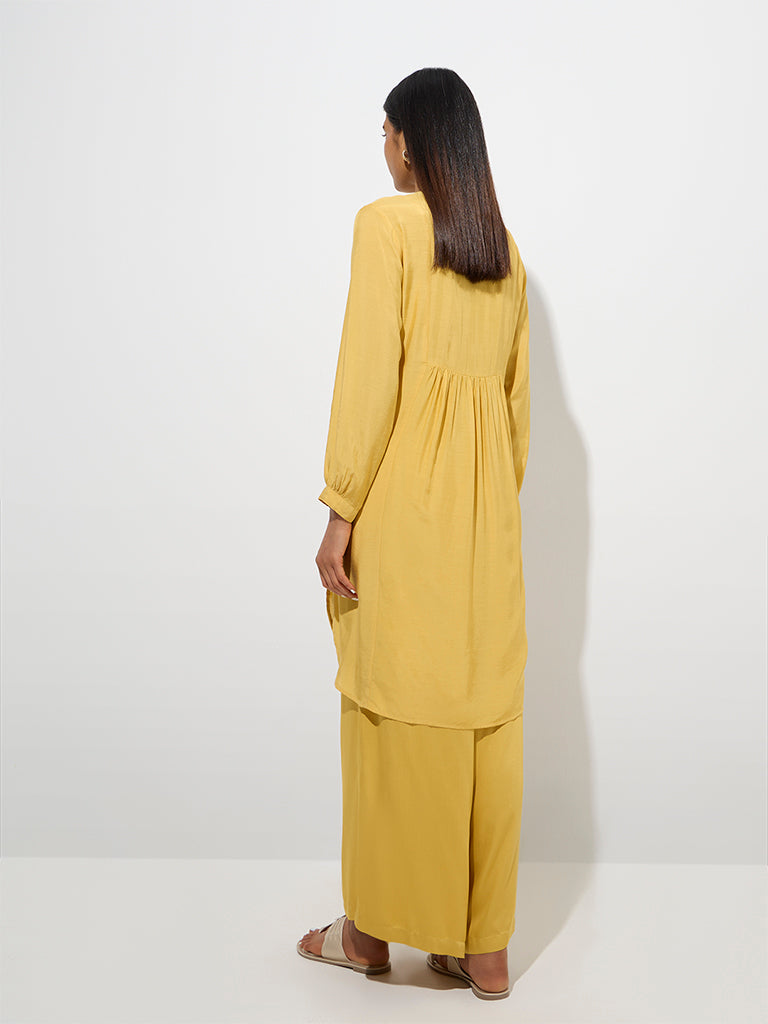 Westside Zuba Women's Mustard Floral Embroidered A-Line Kurta for Work Wear Back View