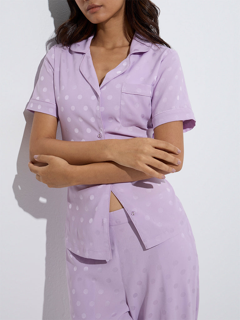 Wunderlove Lavender Polka Dotted Shirt and Pyjamas Set