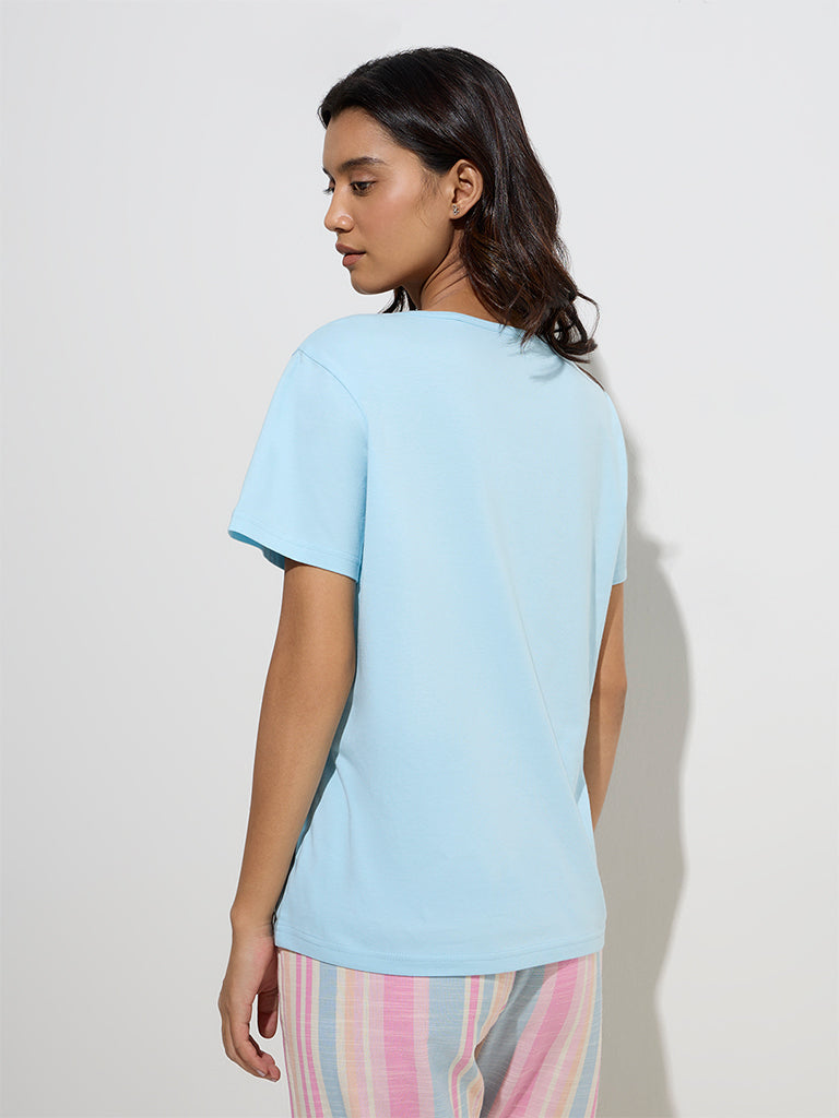 westisde Wunderlove Women's Light Blue Text Design Cotton T-Shirt for Casual Wear Back View