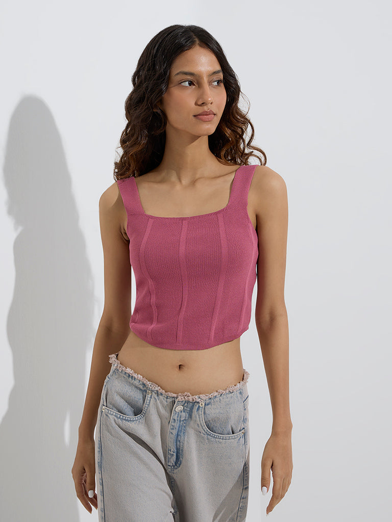 Westside Nuon Women's Dusty Pink Corset-Style Top for Casual Wear Front View