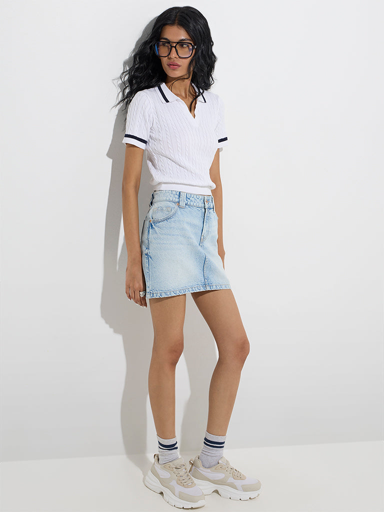 Buy Nuon White Cable-Knitted Cotton Polo T-Shirt from Westside