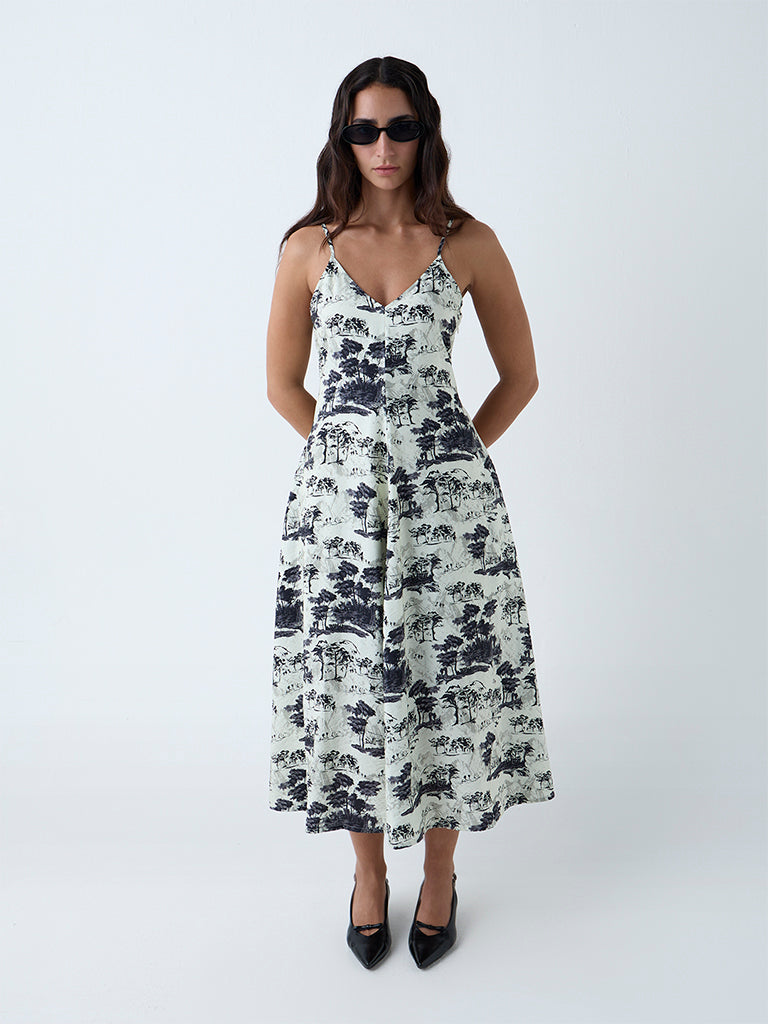 Westside Wardrobe Women's Black Nature-Inspired A-Line Dress for Work Wear Front View