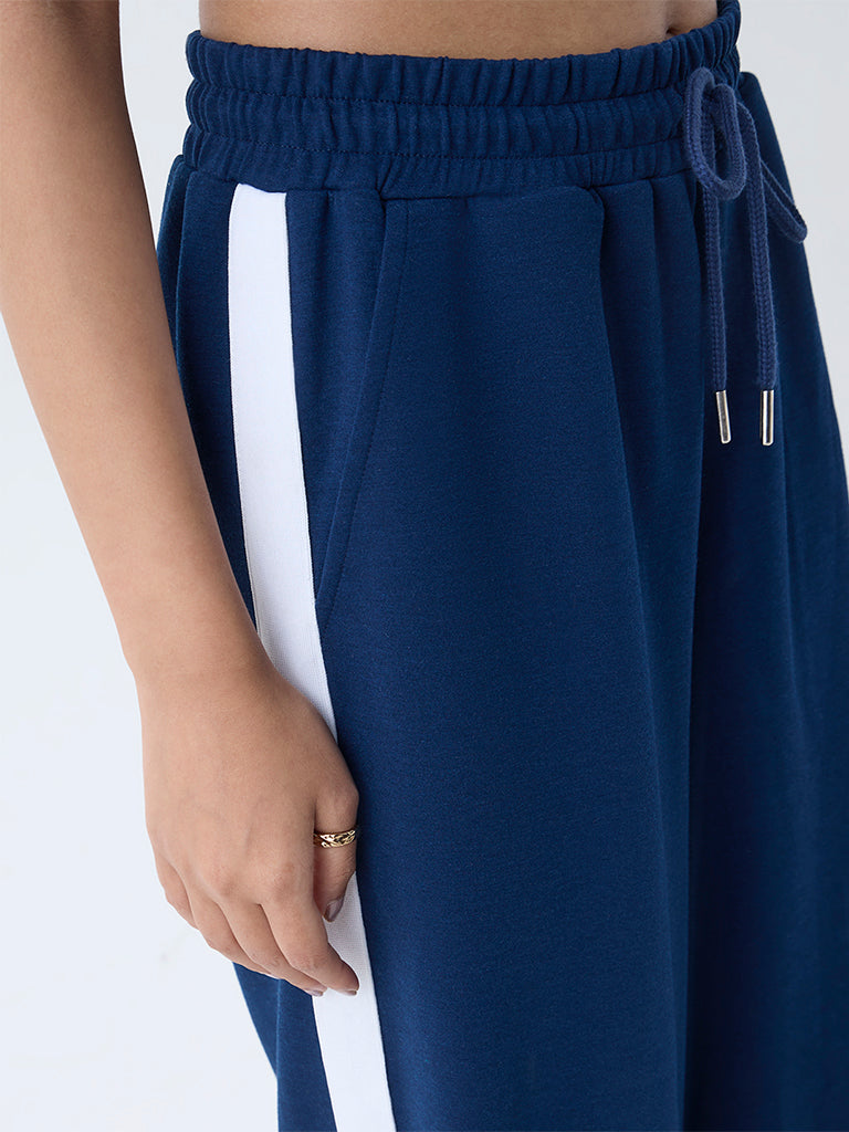Westside LOV Women's Navy Stripe High-Rise Track Pants for Casual Wear Zoomed View