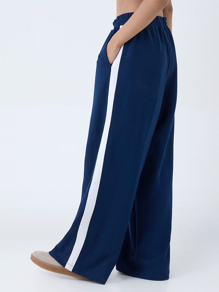 Westside LOV Women's Navy Stripe High-Rise Track Pants for Casual Wear Back View