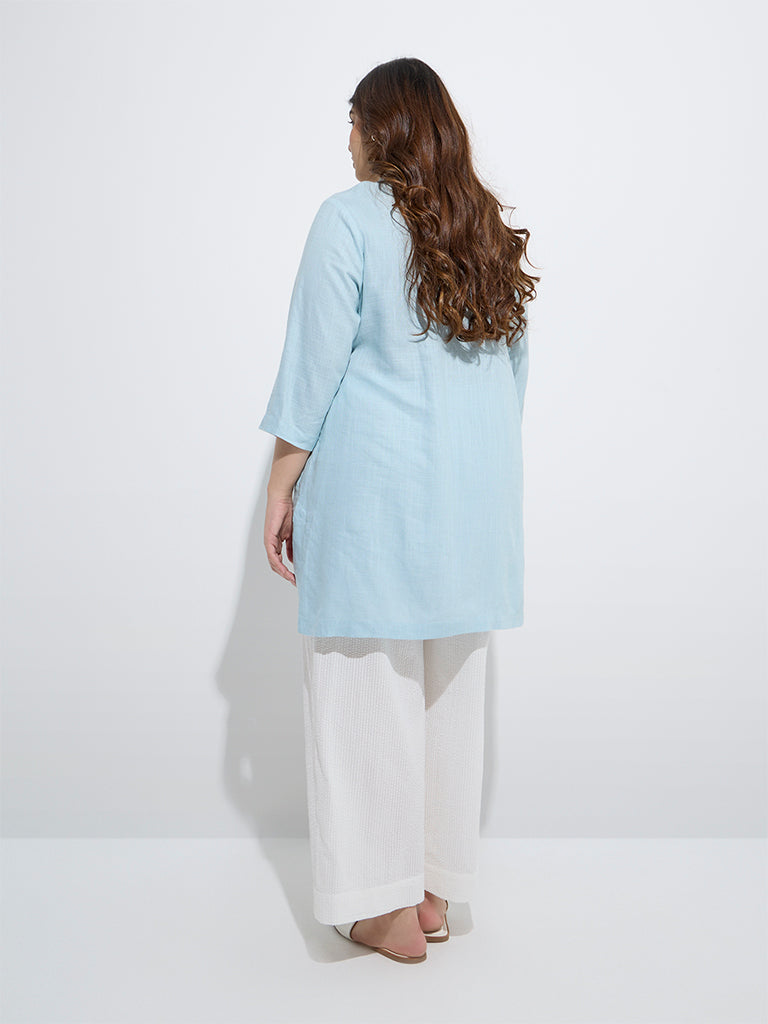 westisde Diza Women's Aqua Embroidered High-Low Tunic for Work Wear Back View