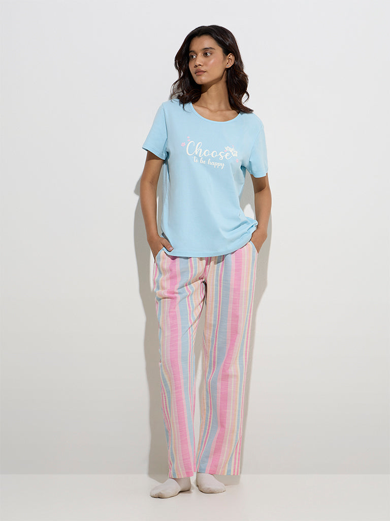 Wunderlove Pink Striped Mid-Rise Cotton Lounge Pants