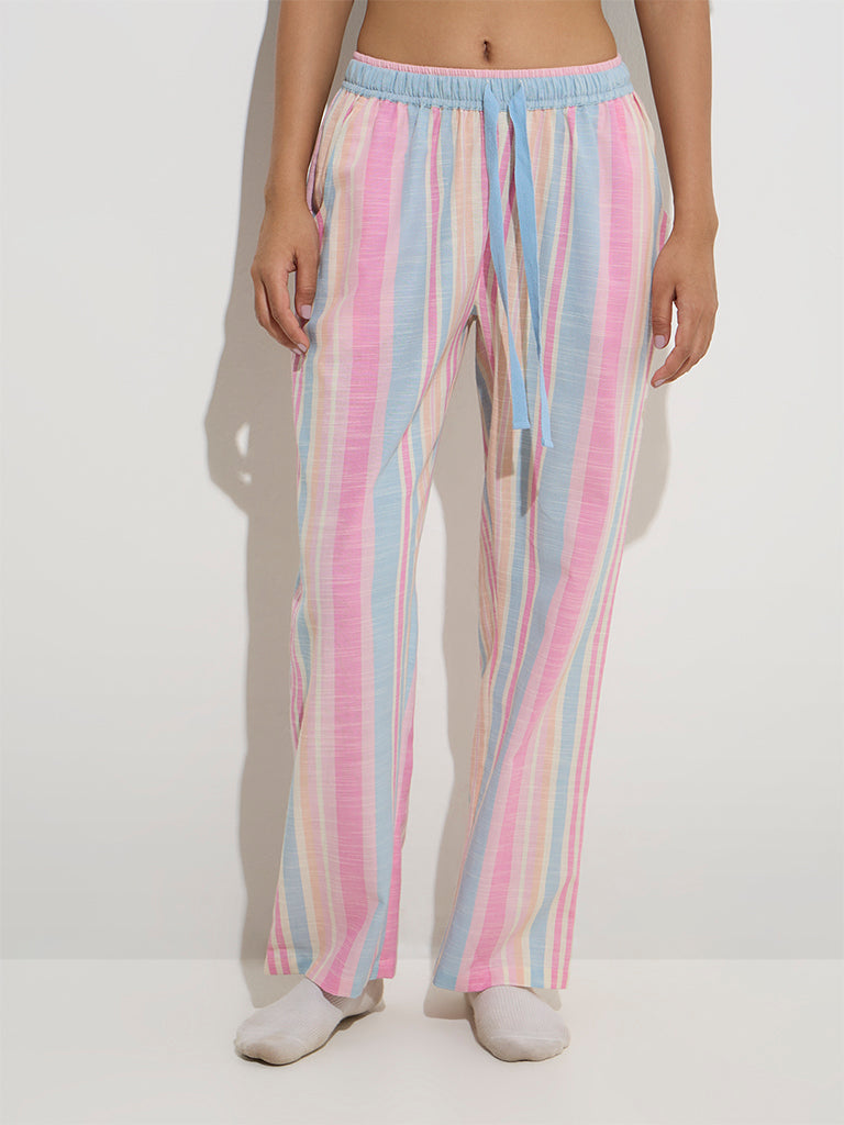 Wunderlove Pink Striped Mid-Rise Cotton Lounge Pants