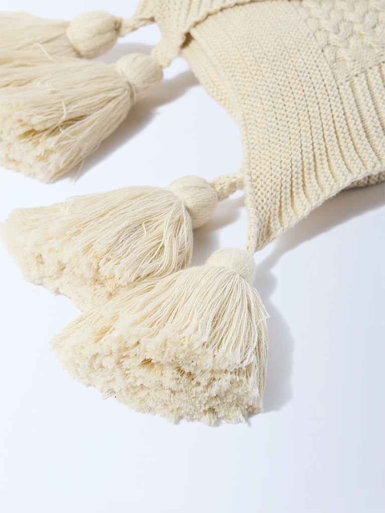 Westside Home Beige Knit-Textured Single Bed Throw