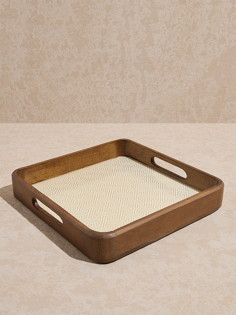 Westside Home Beige Geometric Design Enamel Serving Tray