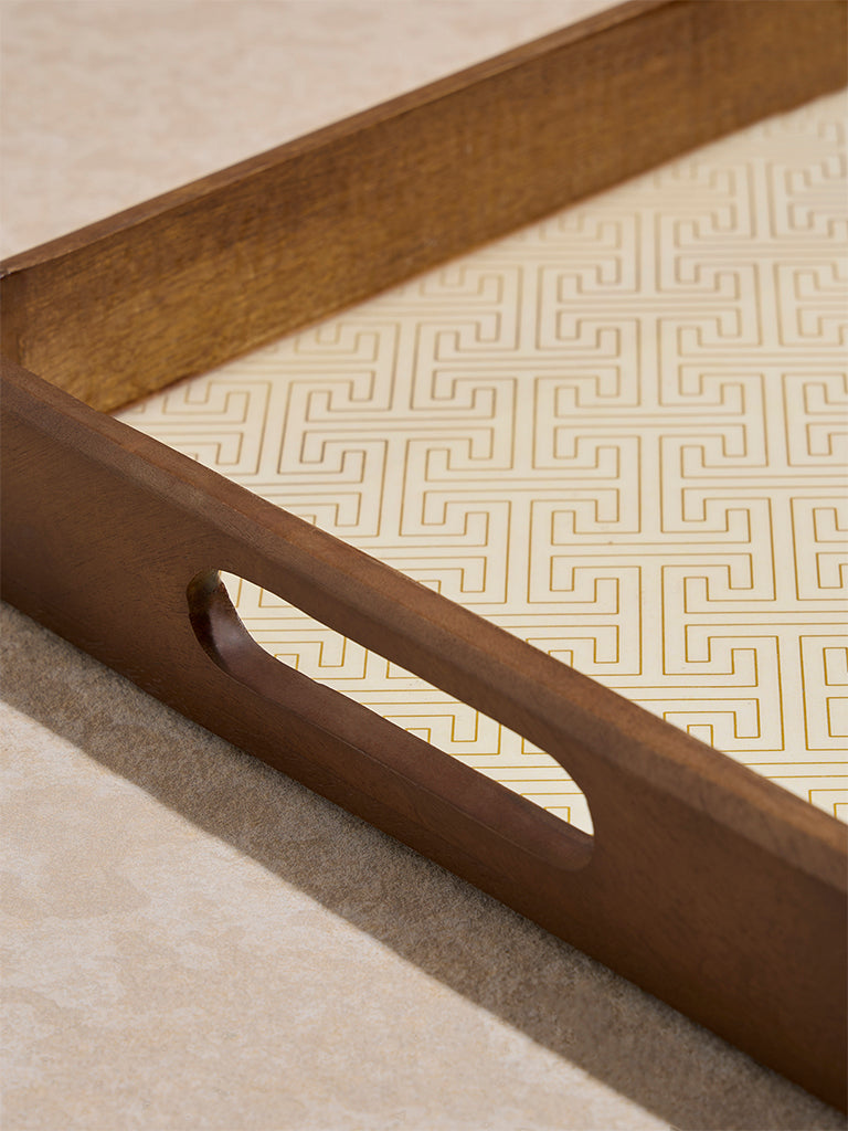 Westside Home Beige Geometric Design Enamel Serving Tray