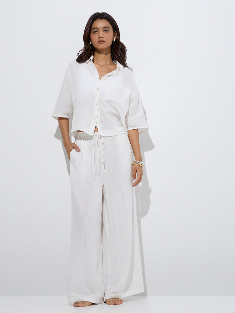 Buy Wunderlove White Crinkle High-Rise Cotton Beach Pants from