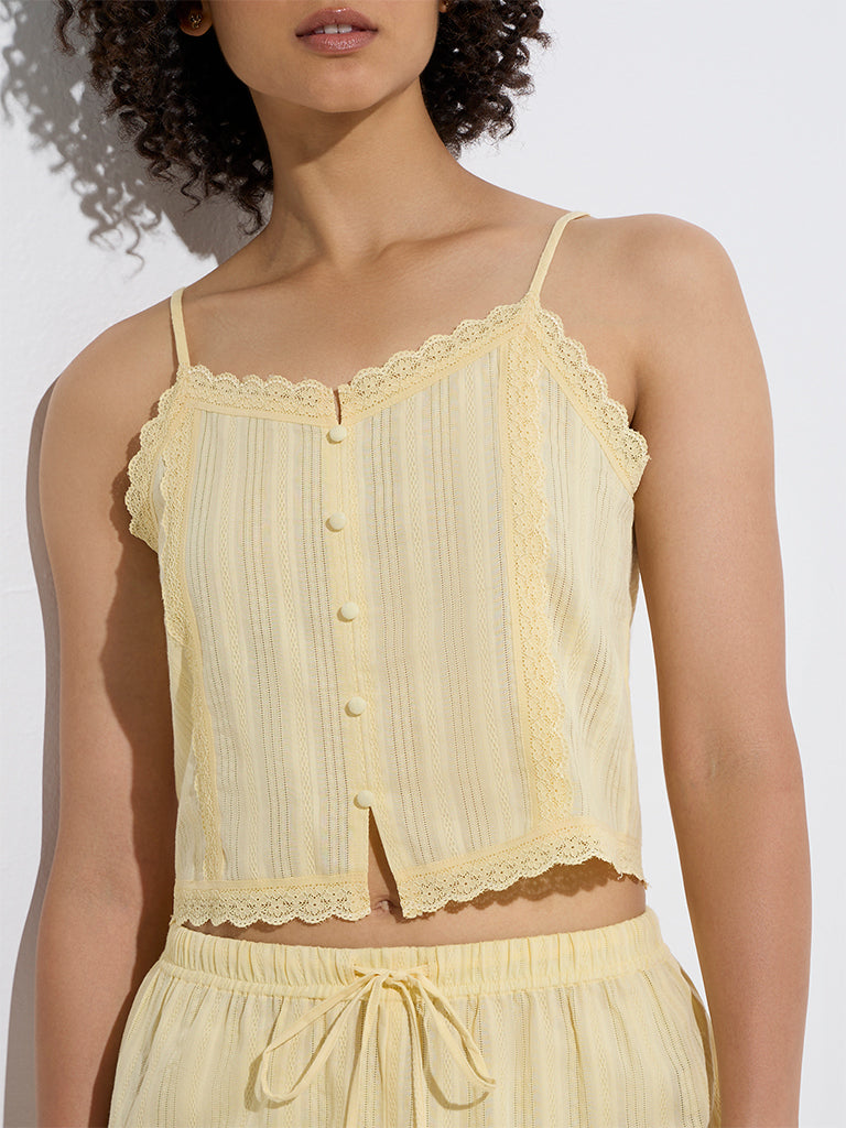 westisde Wunderlove Women's Yellow Lace-Detailed Cotton Camisole for Casual Wear Zoom View