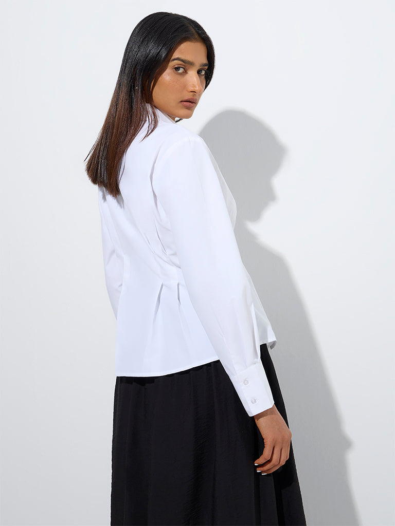 Westside Wardrobe Women's White Pintuck Design Cotton-Blend Shirt for Work Wear Back View