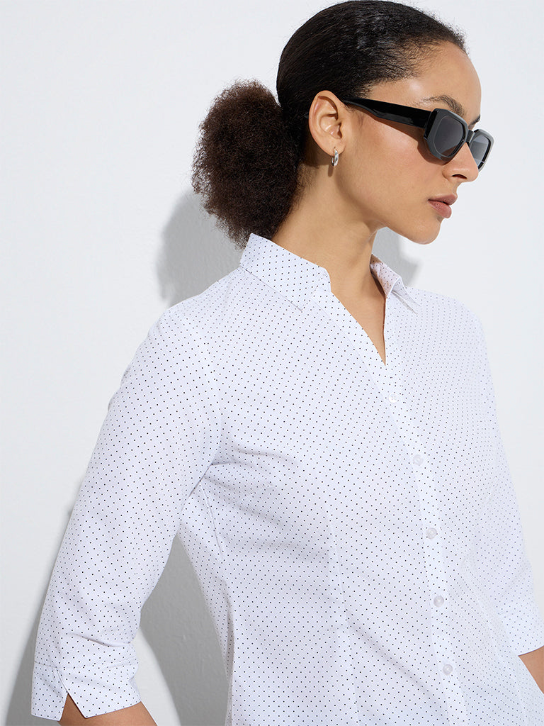 Westside Wardrobe Women's White Polka Dot Design Shirt for Work Wear Zoom View