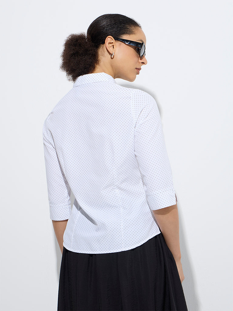 Westside Wardrobe Women's White Polka Dot Design Shirt for Work Wear Back View