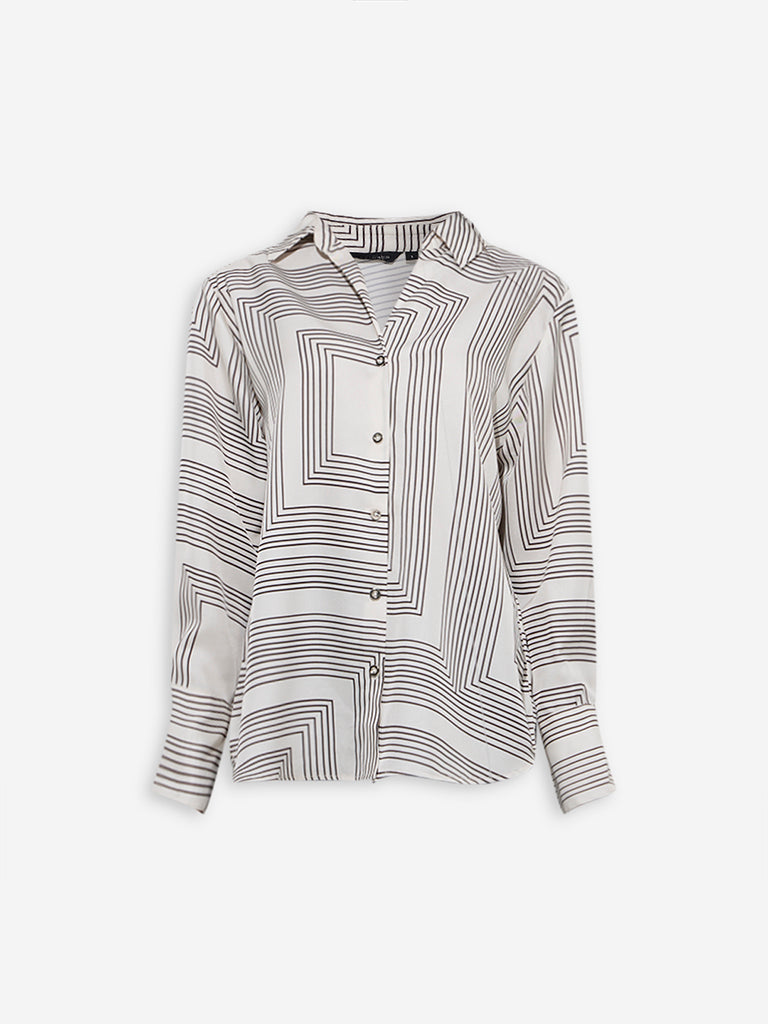 Westside Wardrobe Women's Ivory Geometric Printed Shirt for Work Wear Flatly View