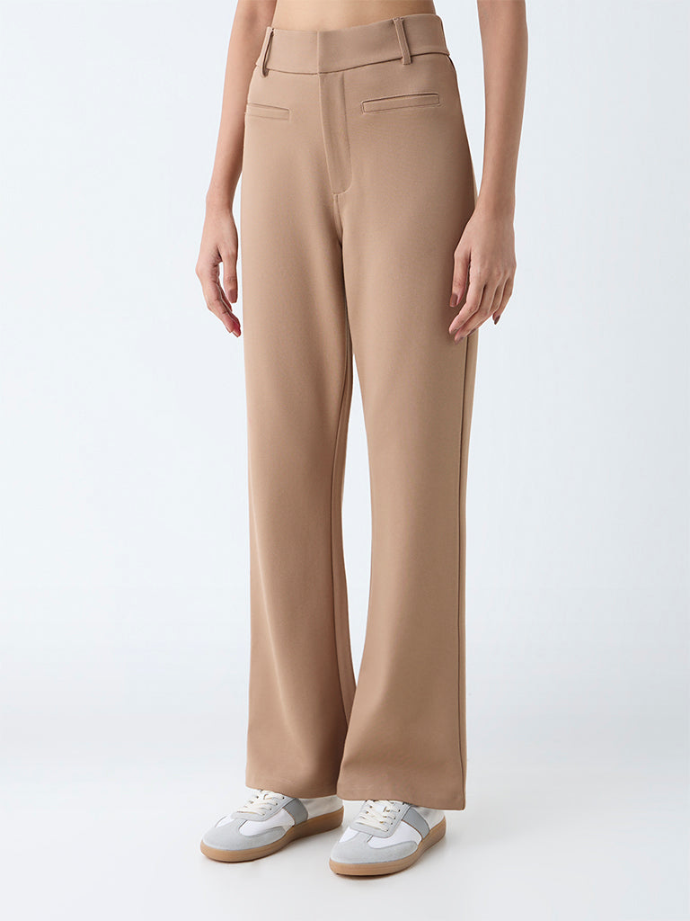 Wardrobe Beige Bootcut High-Rise Trousers