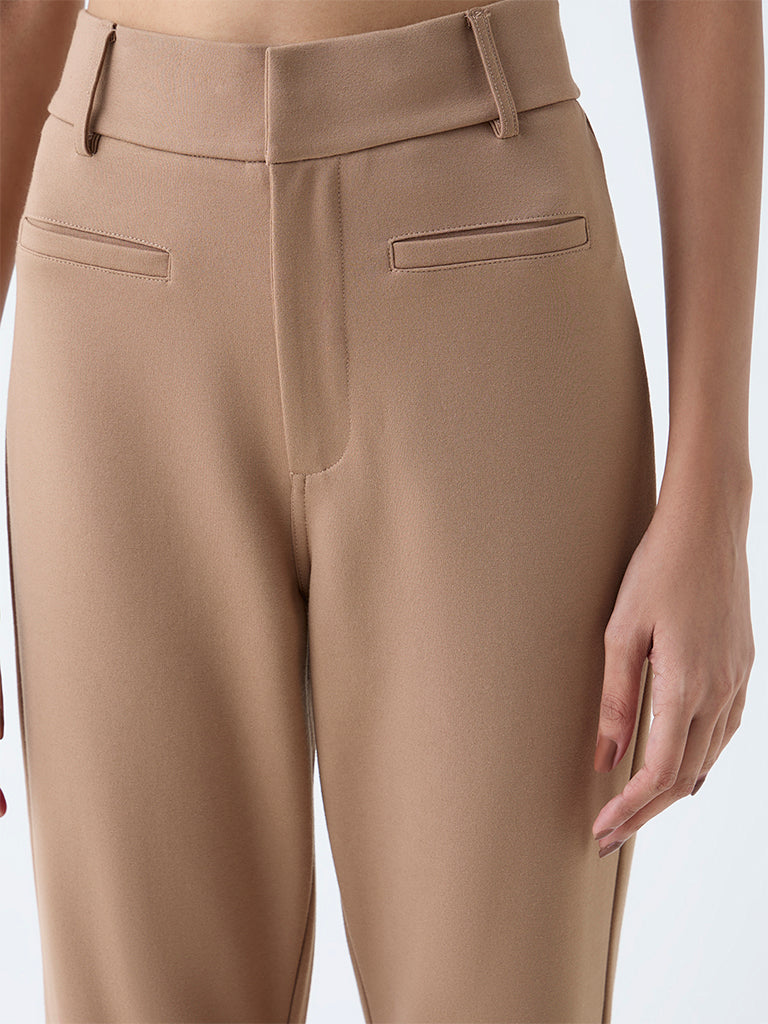 Wardrobe Beige Bootcut High-Rise Trousers