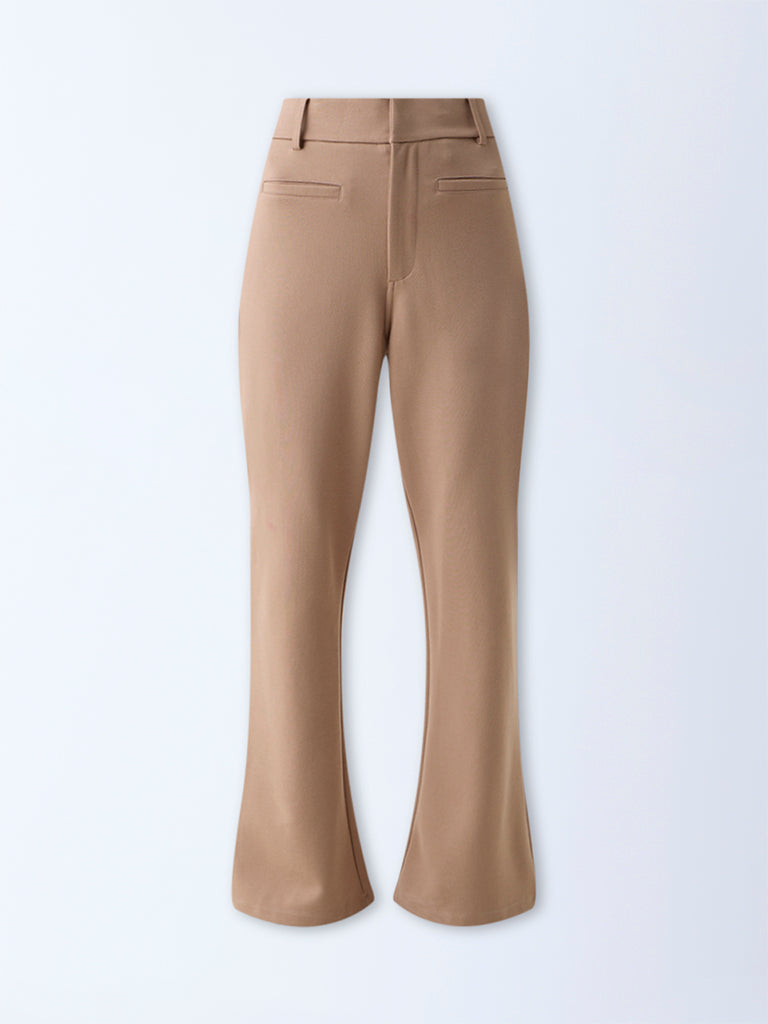 Wardrobe Beige Bootcut High-Rise Trousers