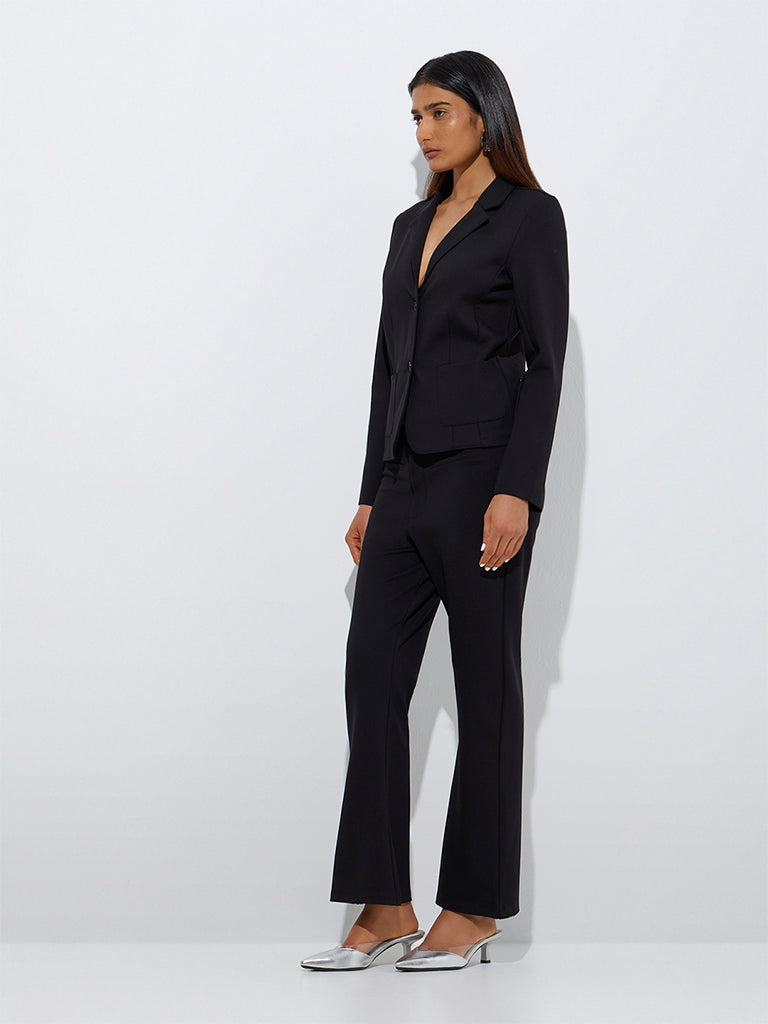Westside Wardrobe Women's Black Flared High-Rise Trousers for Work Wear Full View
