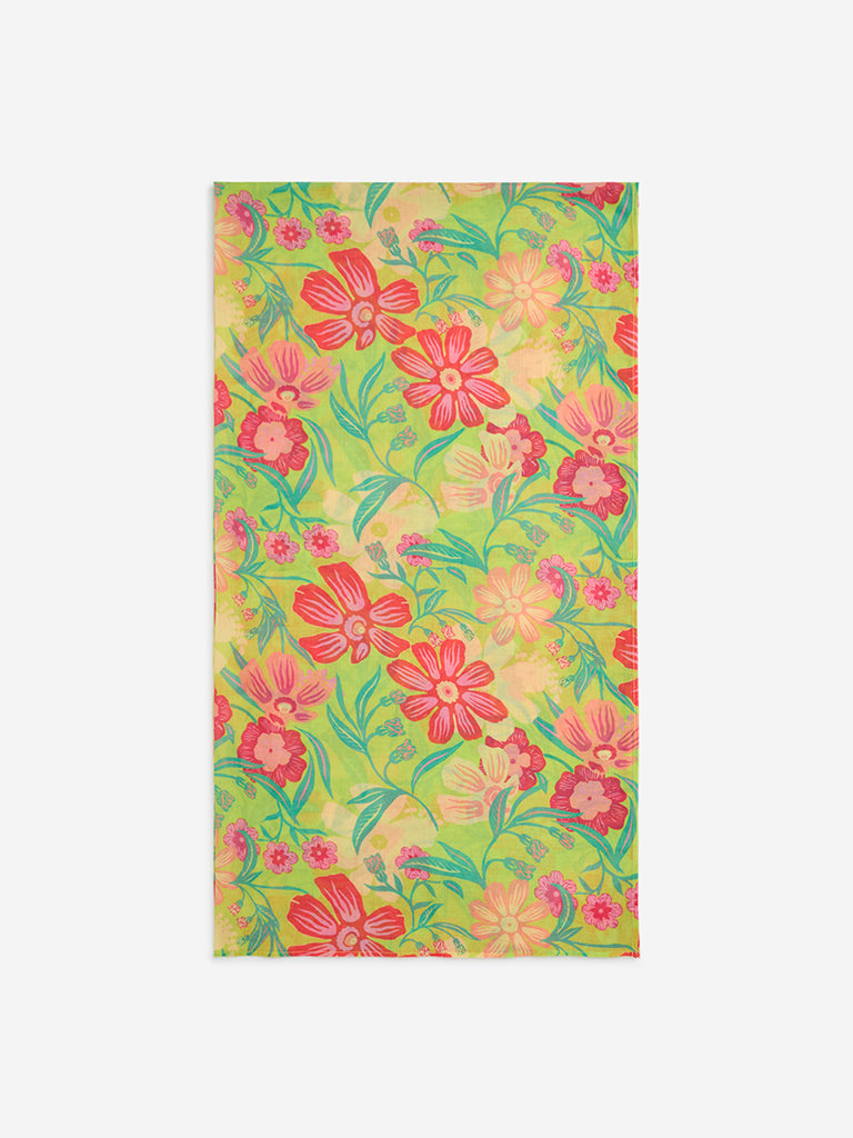 Wunderlove Lime Floral Pattern Beach Sarong in a Bag