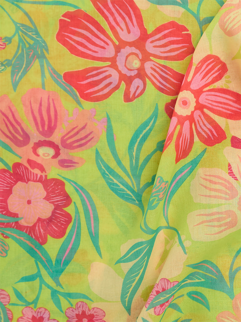 westisde Wunderlove Women's Lime Floral Pattern Beach Sarong in a Bag for Beachwear Back View